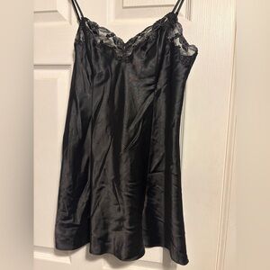 Victoria's Secret Black Satin Lace Chemise